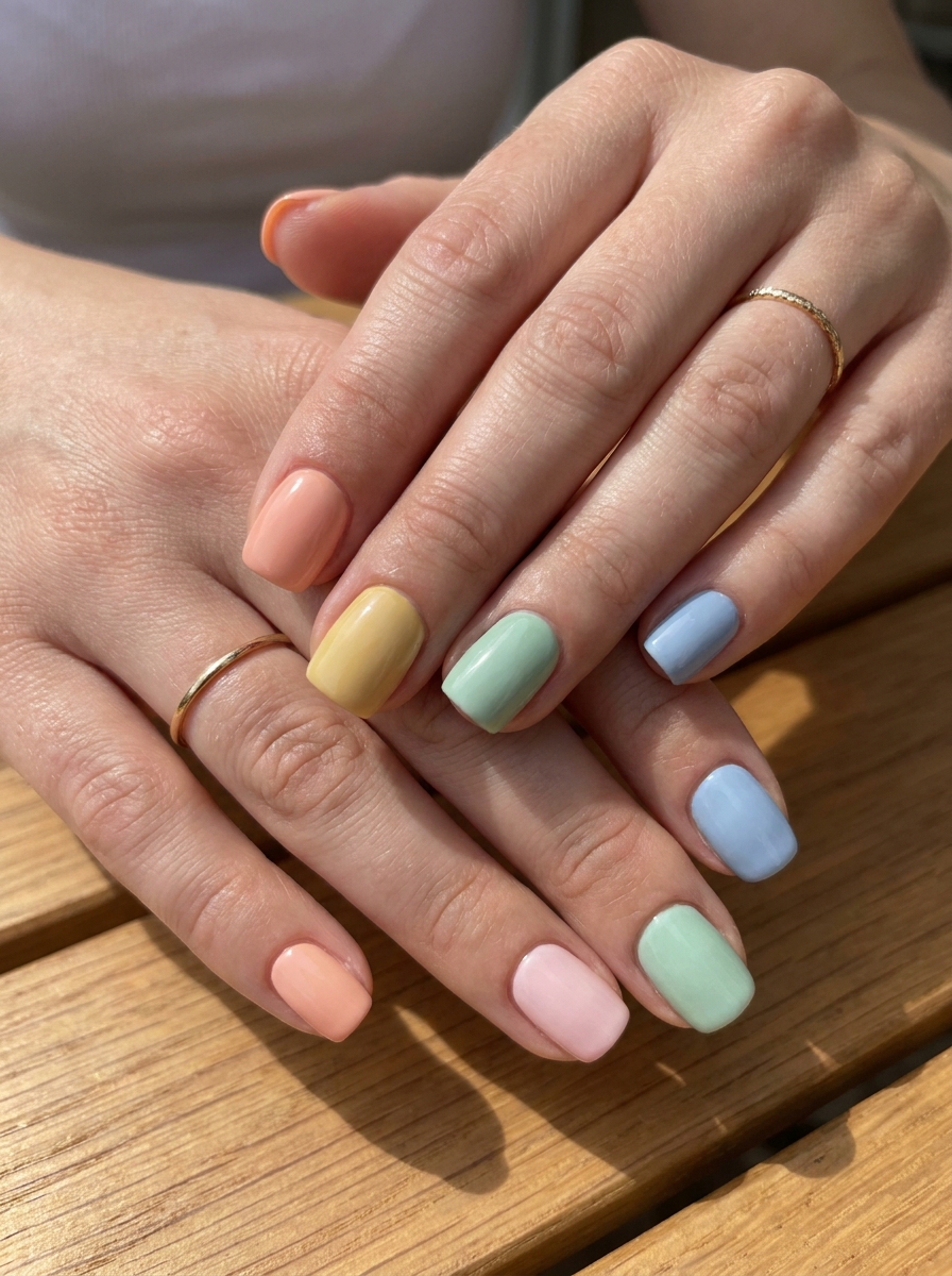 Sorbet Rainbow Square Nails